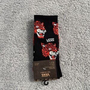 Vans Crew Socks Mens Womens 6.5-9 Black Orange Tiger Animal Casual Athletic New